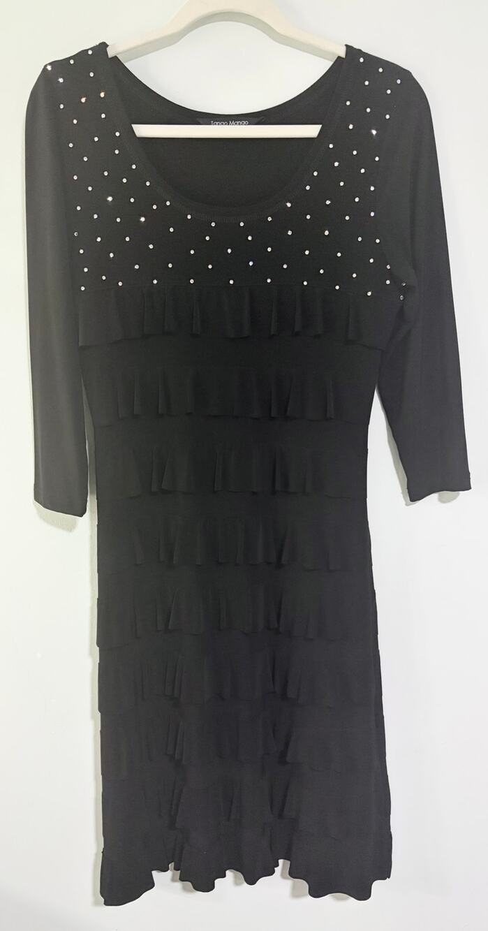 Tango Mango Black Cha Cha Ruffle Rhinestone Dress Petite Small